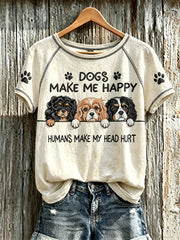 Women's Dogs Make Me Happy Humans Make My Head Hurt Peeking Cavalier King Charles Spaniel T-shirt