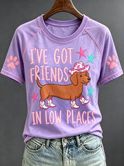Women's I’ve Got Friends In Low Places Funny Dachshund Art Print Short Sleeve T-shirt