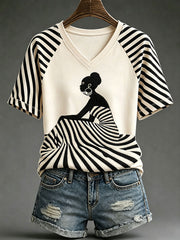 Women's Black Art V-Neck T-Shirts