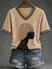 Women's Black Art V-Neck T-Shirts