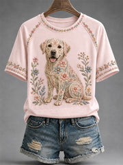 Women's Floral Dog Print Casual Tee