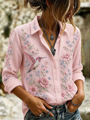 Women's Breast Cancer Awareness Flower Hummingbird Shirts