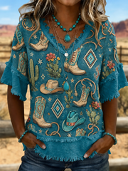 Women's Western-style print Cotton-Linen Shirt