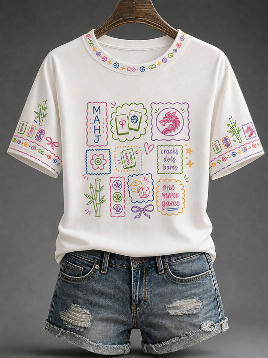 Women's Mahjong Print Casual T-Shirt
