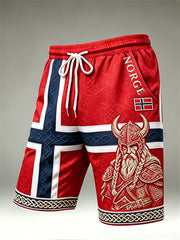 Men's Norway Viking Warrior Celtic Knot Flag Print Drawstring Shorts
