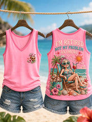 Women's Funny I'm Retired Not My Problem Anymore Skeleton Print Casual Vest