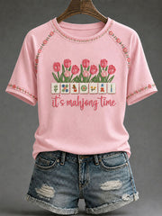 Women's Mahjong Print Casual T-Shirt
