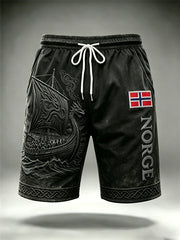 Men's Norway Viking Ship Celtic Knot Flag Print Drawstring Shorts