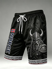 Men's Norway Viking Warrior Celtic Knot Flag Print Drawstring Shorts