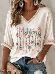 Women's Mahjong Print Casual T-Shirt