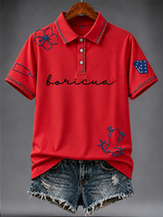 Women's Puerto Rico Pride Art Printed polo T-shirt
