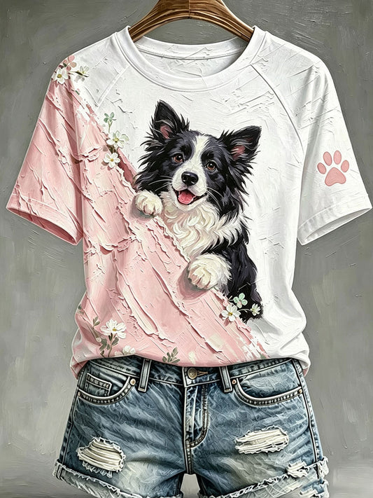 Women's Dog Art Print Casual T-Shirt