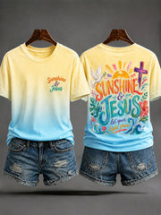 Women's "Sunshine&Jesus" Resort-Style Casual T-Shirt