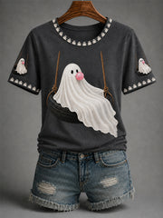 Women's Fall Season Halloween Ghost Print Casual Tee