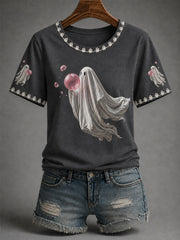Women's Fall Season Halloween Ghost Print Casual Tee