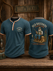 Men's Funny Old Bastards Fishing Club Lifetime Member Print Casual Waffle Tee