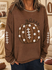 Women's Football Gameday Pumpkin Print Gift For Football Fans Casual Top