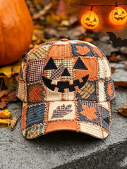Unisex Retro Fall Halloween Pumpkin Face Bat Print Hat