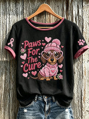 Women's breast cancer theme cute dog print casual short-sleeve T-shirt