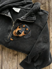Women's Peeking Dachshund Dog & Paw Prints Zip Up Sweatshirt
