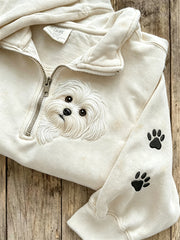 Women's Peeking Maltese Dog & Paw Prints Zip Up Sweatshirt