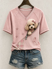 Women's Cute Poodle Pattern Patchwork Art T-Shirt