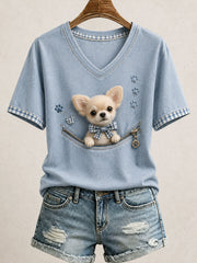 Women's Lovely Chihuahua Felt Art T-Shirt