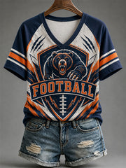 Women's Football Gameday Gift For Football Fans Print Casual V-Neck Tee