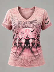 Women's Breast Cancer Halloween Print short-sleeved T-shirt