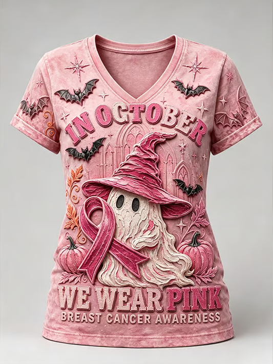Women's Breast Cancer Halloween Print short-sleeved T-shirt