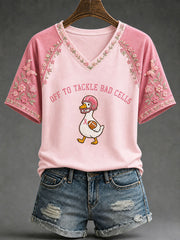 Women's 'Off To Tackle The Bad Cells' Fun Breast Cancer Prevention and Awareness T-shirt