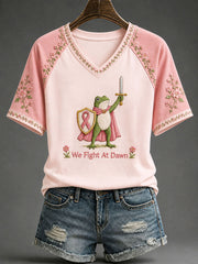 Women's 'We Fight At Dawn' Fun Breast Cancer Prevention and Awareness T-shirt