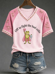Women's 'Off To Fight The Bad Cells' Fun Breast Cancer Prevention and Awareness T-shirt