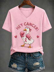 Women's Breast Cancer Pink Printed V-neck T-shirt