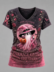 Women's Breast Cancer Halloween Print short-sleeved T-shirt