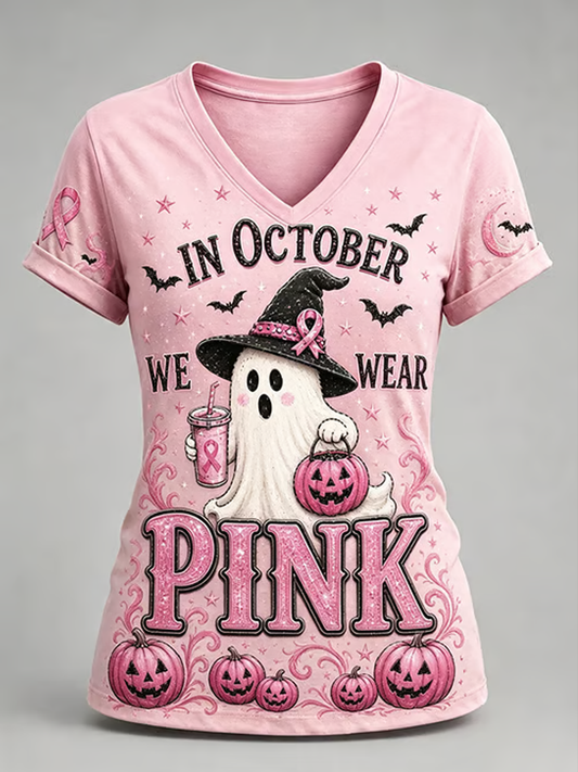 Women's Breast Cancer Halloween Print short-sleeved T-shirt