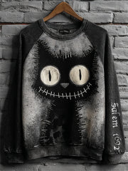 Women's Salem 1692 Familiar Black Cat Print Halloween Raglan Sweatshirt