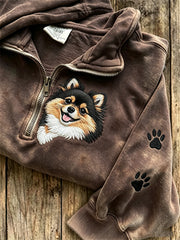 Women's Peeking Pom Dog & Paw Prints Zip Up Sweatshirt