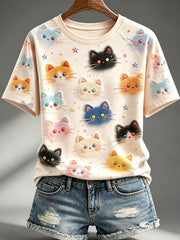 Women's Colorful Cats Print T-Shirts