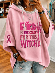 Women’s Breast Cancer “Pink IS THE COLOR FOR THIS WITCH” Printed Short-Sleeve Hoodie