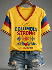 Women's Colombia Strong Print Casual V-Neck Tee