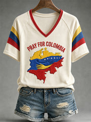 Women's Colombia Strong Print Casual V-Neck Tee