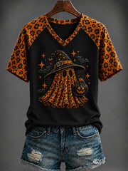 Women's Halloween Printed V-neck T-shirt