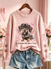Women's Breast Cancer Theme Cute Dog Pattern Printed Casual Sweatshirt