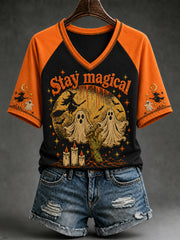 Women's Halloween Stay Magical Ghosts Witch Moon Short Sleeve T-shirt