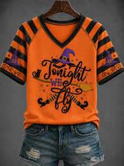 Women's Halloween “Tonight WE fly” Printed V-neck T-shirt