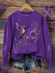 Women's Purple Floral & Hummingbird Print Alzheimer's Awareness Support Sweatshirt