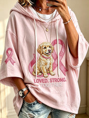 Women’s Loved Strong Together Pink Ribbon Golden Retriever Print Hoodie