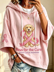 Women’s Paws For The Cure Pink Ribbon Golden Retriever Print Hoodie