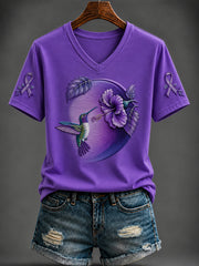 Women's Alzheimer's Disease Purple Art Printed V-neck T-shirt